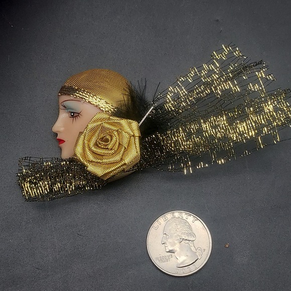 Art Deco Flapper Lady Face Head Brooch Artisan Handcrafted - Picture 3 of 8